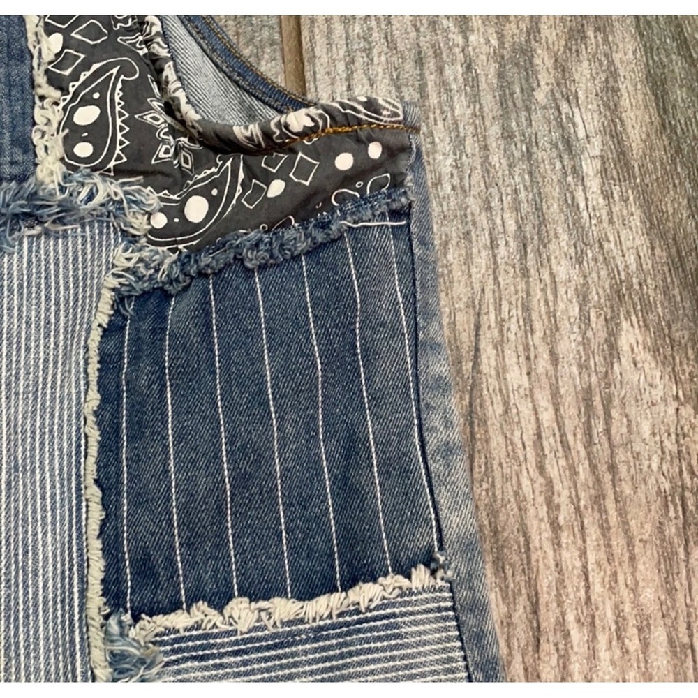Harley-Davidson Distressed Patchwork Denim Vest Studded Biker Moto Blue Cotton M - Picture 5 of 12